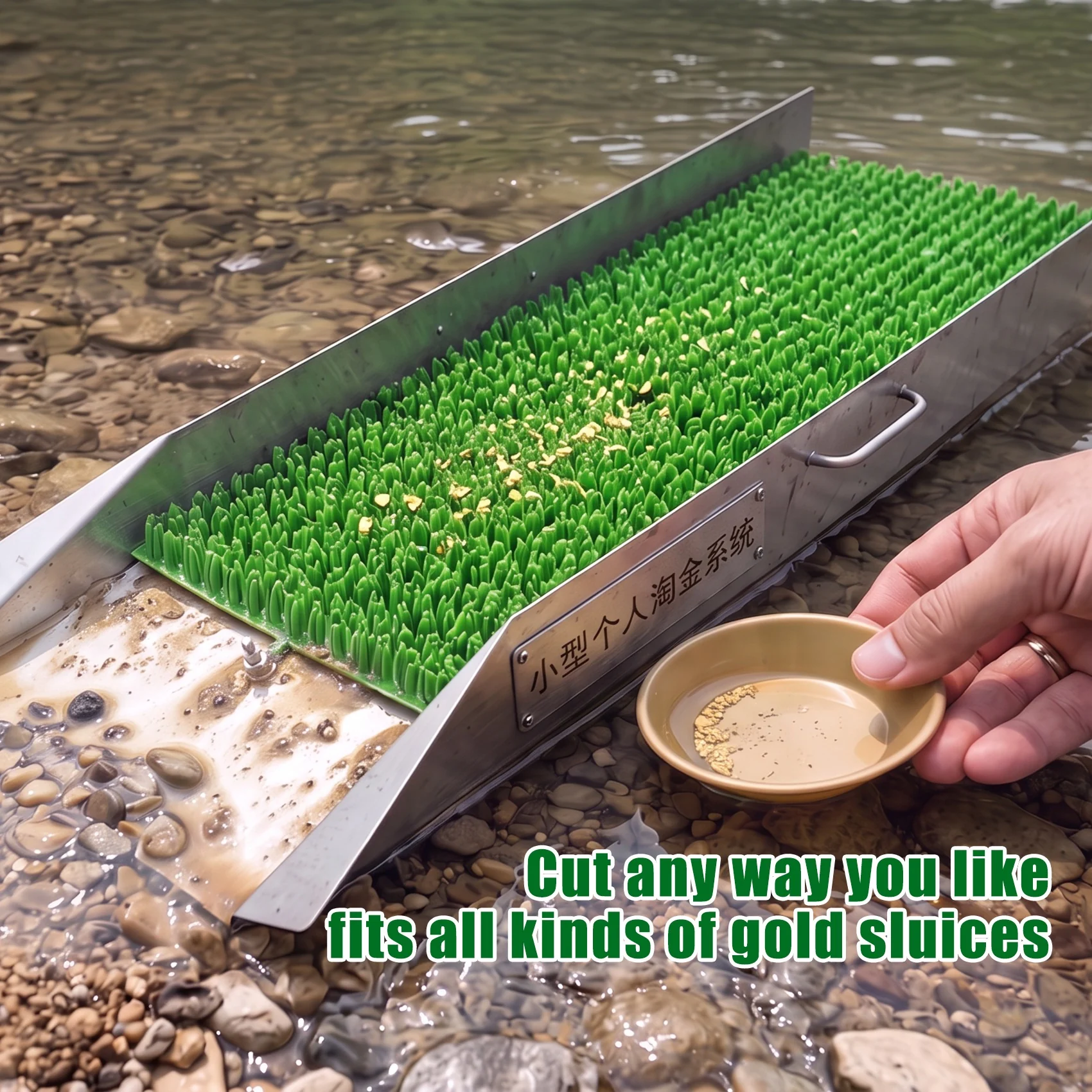 Gold recovery mat in a small river sluice